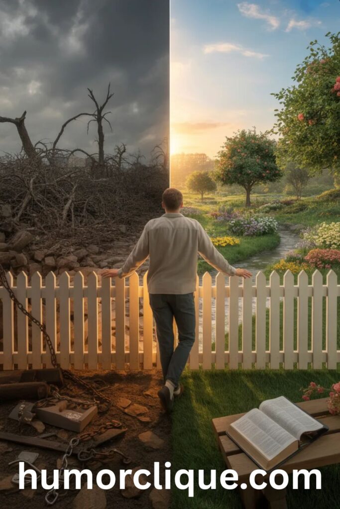 "Biblical boundaries protecting against manipulation showing stark contrast between peaceful freedom and chaotic spiritual abuse with person choosing peace"