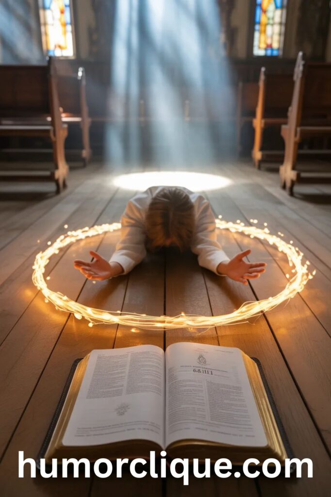  "Person praying for God's supernatural protection from manipulation and spiritual abuse with Holy Bible and divine heavenly light surrounding and guarding them"