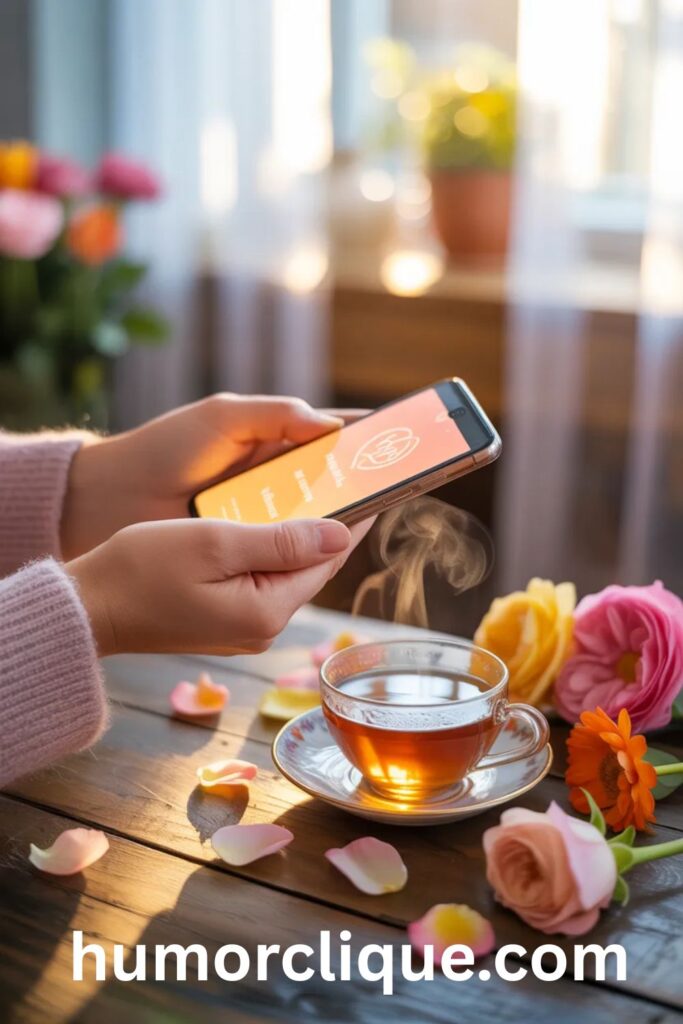 "Hands holding a glowing smartphone surrounded by colorful flowers and golden morning light, symbolizing short Saturday blessings ready to copy and send to loved ones."