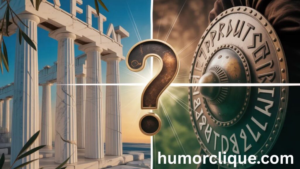 "Split-screen image comparing Greek temple with Tristan written in Greek letters (ΤΡΙΣΤΑΝ) and Celtic warrior shield showing the name's dual cultural origins"