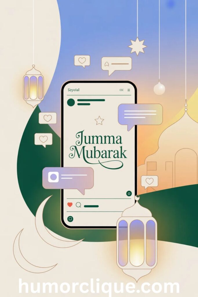 Jumma Mubarak messages for social media with Islamic Friday blessings design