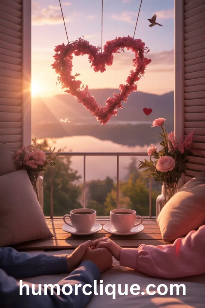 Romantic good morning quotes with sunrise and loving, affectionate morning vibes
