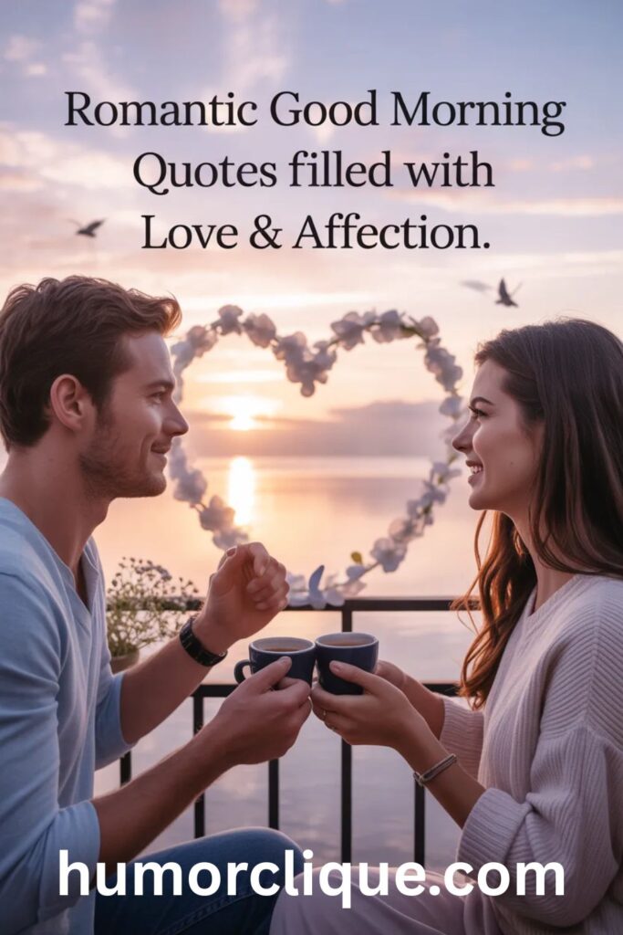 Romantic good morning quotes with sunrise and loving, affectionate morning vibes