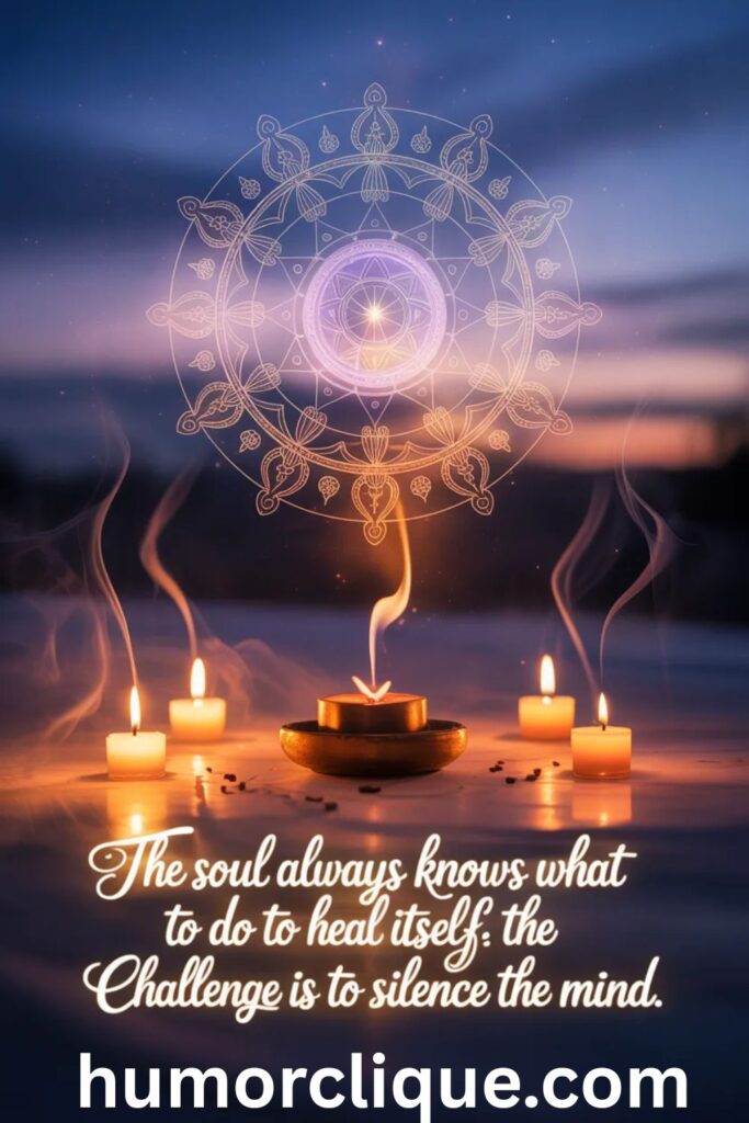 
"Mystical spiritual meditation scene with glowing sacred geometry, candlelight, and twilight sky, featuring inspirational quote about spiritual meaning of Friday night blessings"