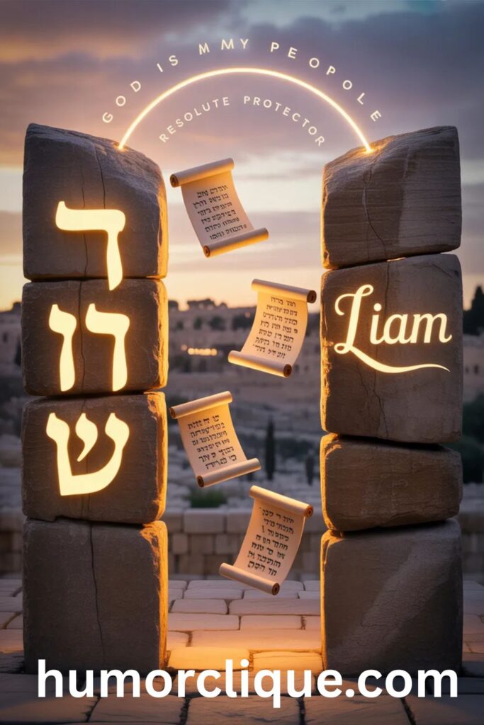"Ancient Hebrew name Eliam connected to modern name Liam by golden thread, illustrating biblical parallel and spiritual heritage"