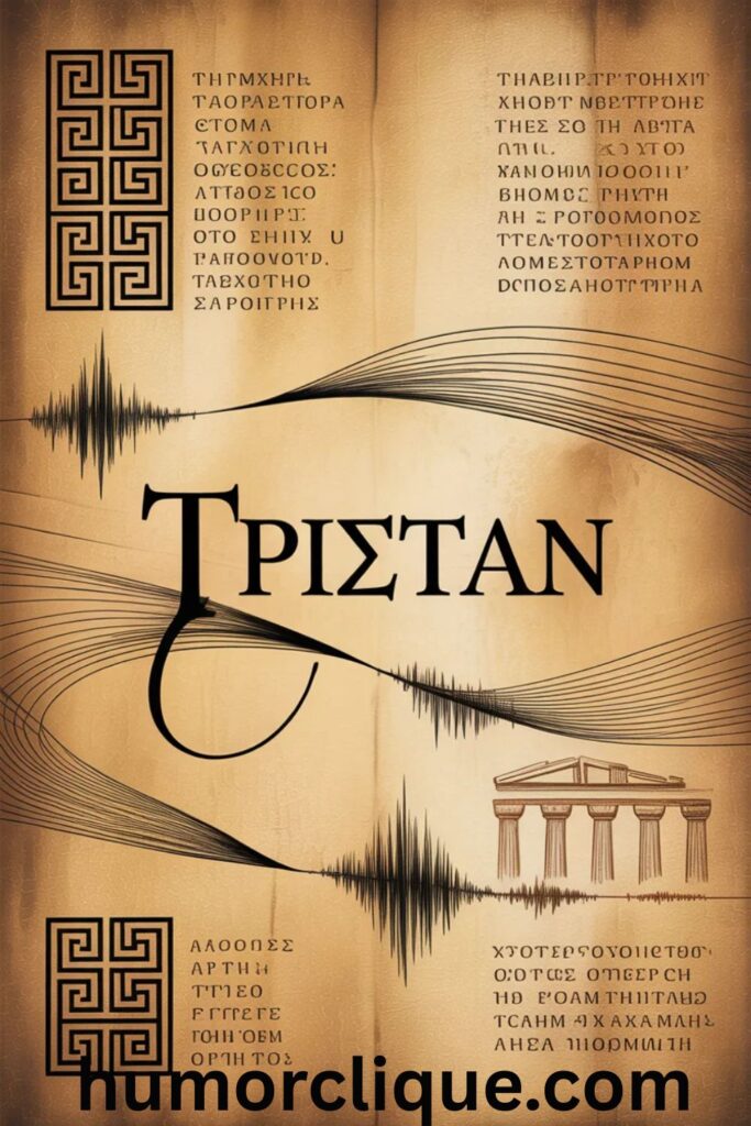 Greek alphabet rendering of Tristan (Τρίσταν) on parchment showing linguistic integration into Hellenic culture"