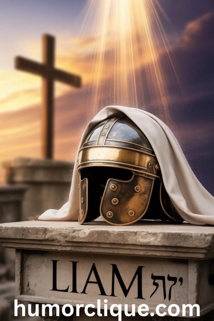 "Ancient Roman soldier helmet symbolizing Ephesians 6:17 helmet of salvation, representing Liam's biblical meaning of divine protection and spiritual strength"