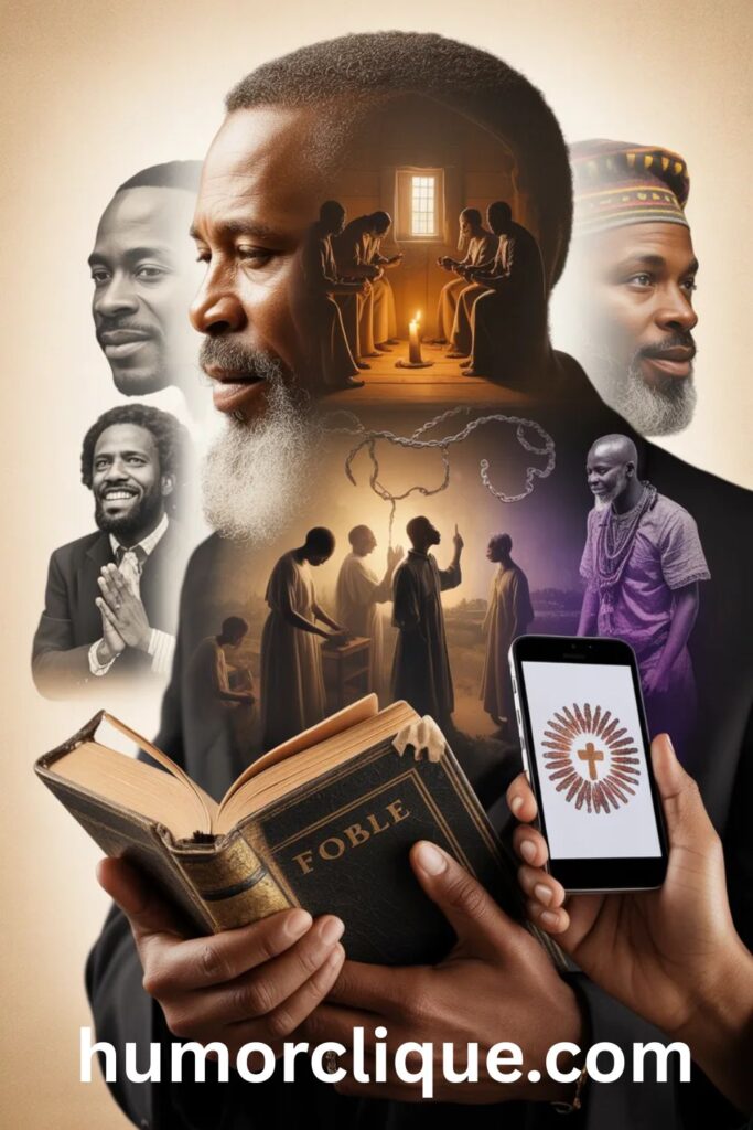 African American spiritual history from West African traditions through slavery to modern faith showing generations connected through prayer and blessings